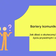 Dwie postacie, jedna z napisem "ABC", druga ze znakiem zapytania, symbolizują bariery komunikacyjne.