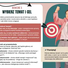 Ilustracja przedstawia młodego mężczyznę z podniesioną ręką, celującego strzałą w tarczę, symbolizującą wybór tematu i celu przemówienia.