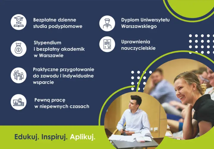 Bezpłatne dzienne studia podyplomowe online, stypendium, dyplom UW, uprawnienia nauczycielskie. Zdobądź pewną pracę!