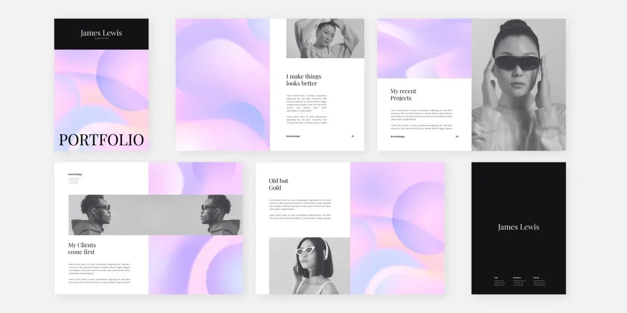 Portfolio Jamesa Lewisa, artysty typografii. Projekt strony internetowej, studia grafika komputerowa.