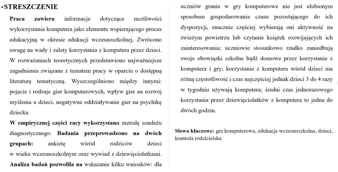 Streszczenie pracy o grach komputerowych i edukacji wczesnoszkolnej. Jak napisać streszczenie? Analiza wpływu gier na dzieci, ich częstotliwość i czas korzystania.