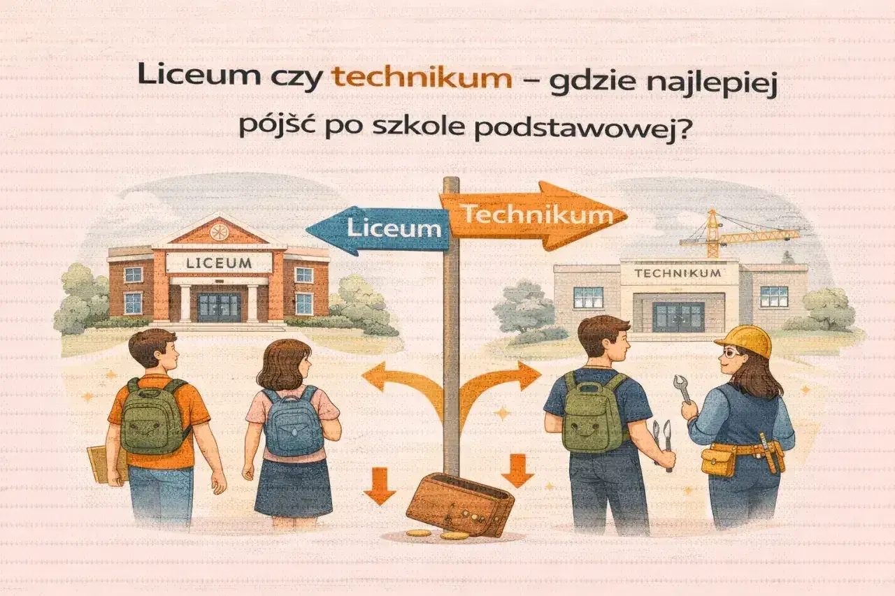 Uczniowie stoją przed rozdrożem: Liceum czy technikum? Wybór ścieżki edukacyjnej po szkole podstawowej jest ważny.