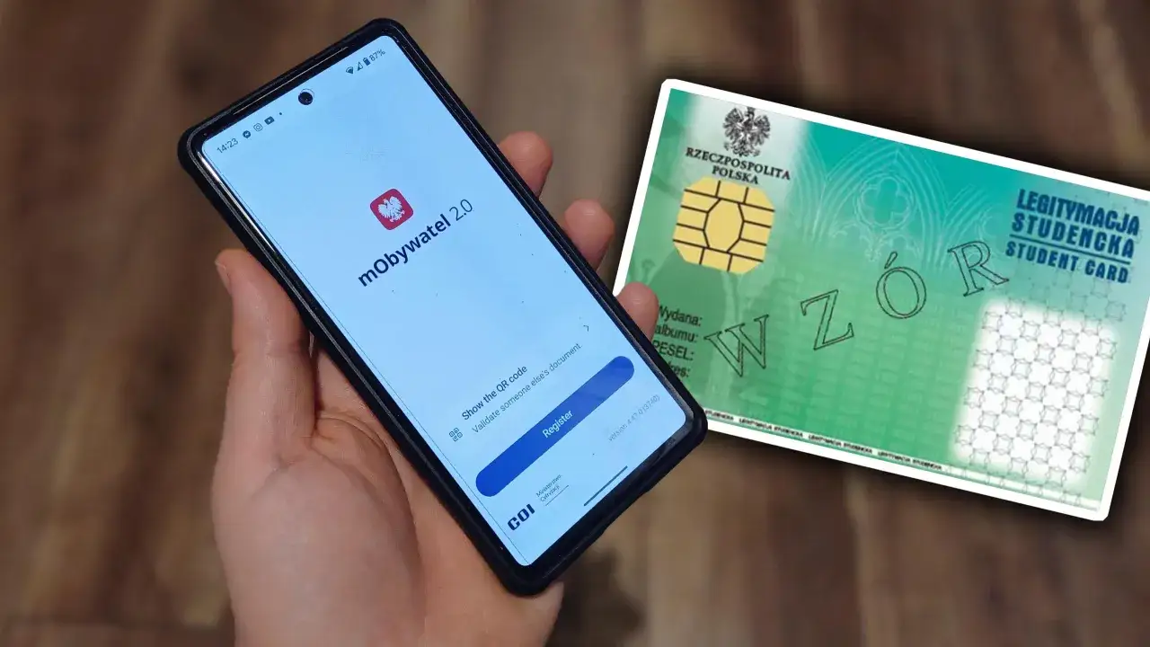 Smartfon z aplikacją mObywatel obok legitymacji studenckiej. Cyfrowa legitymacja to przyszłość!